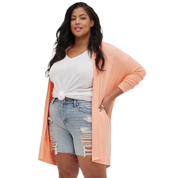 Torrid NWT Drop Shoulder Drape Cardigan - Super Soft Peach Size 2X Stretchy - Picture 3 of 6